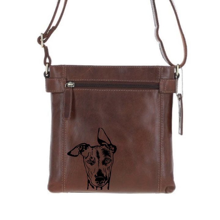 Whippet Engraved Leather Two Section Zip Top Crossbody Bag