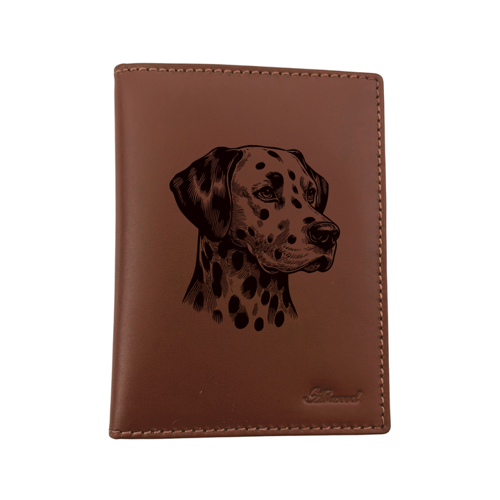 Dalmatian Face Engraved Leather Passport Cover