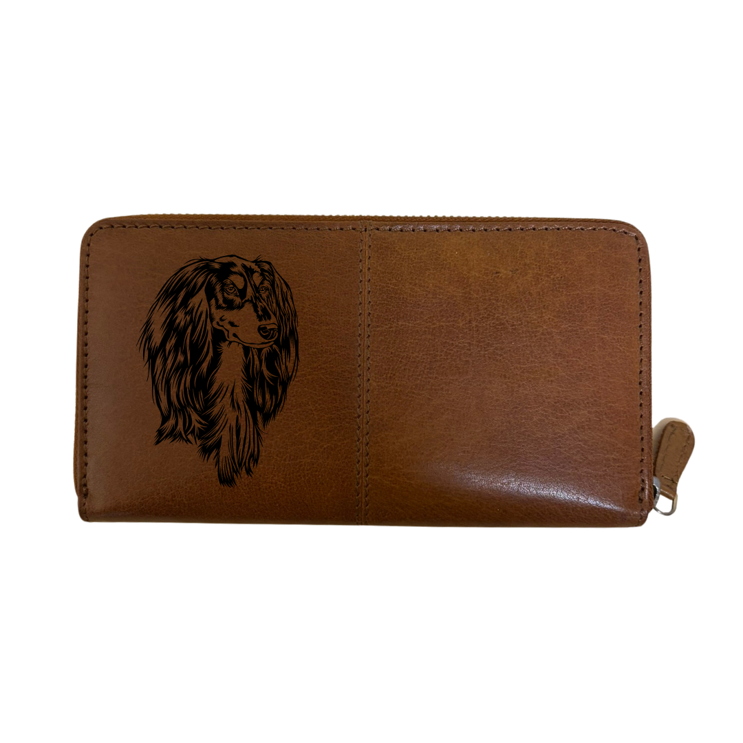 Saluki Face Engraved Large Leather Purse