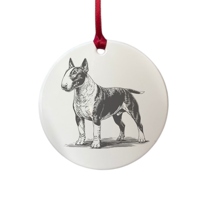 Personalised English Bull Terrier Standing Engraved White Acrylic Decoration