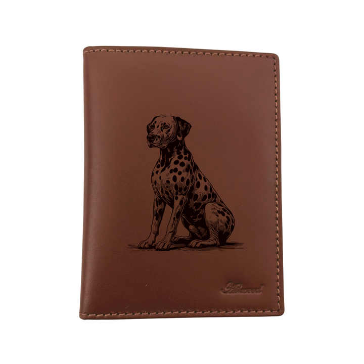 Dalmatian Sitting Engraved Leather Passport Cover