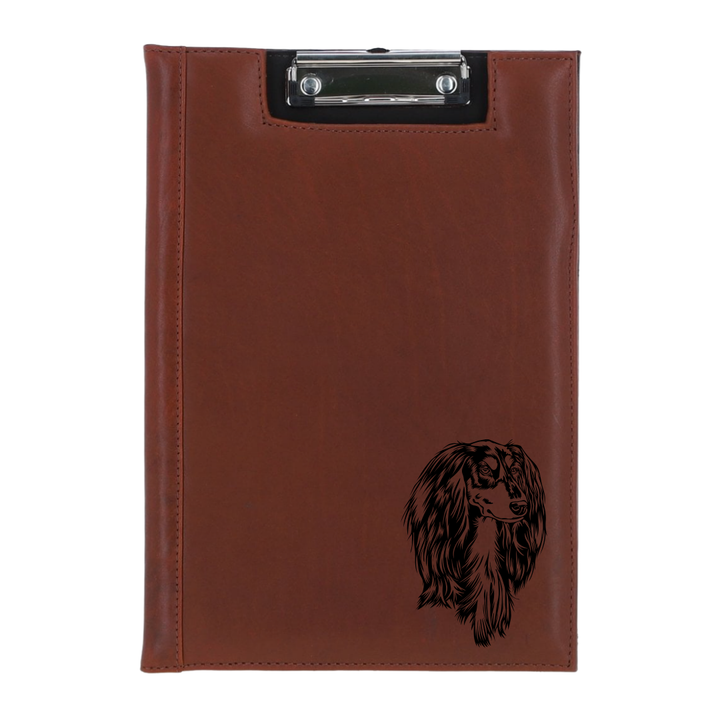 Saluki Face Engraved Leather Clipboard
