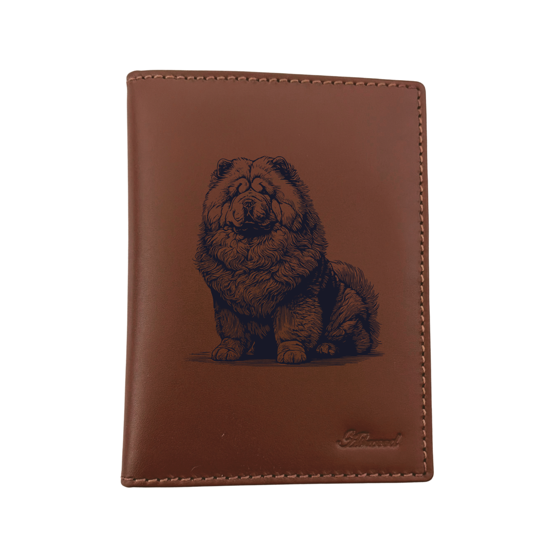 Chow Chow Sitting Engraved Leather Passport Cover