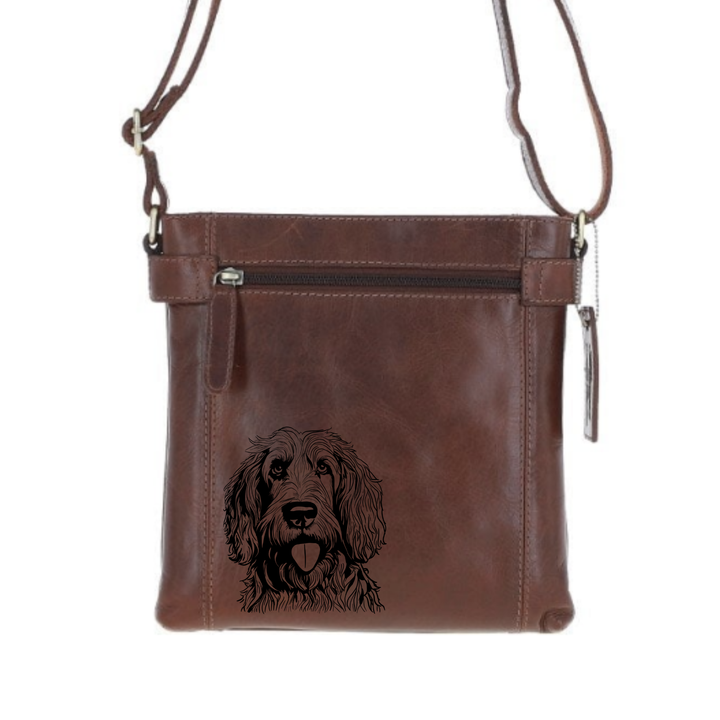 Otterhound Engraved Leather Two Section Zip Top Crossbody Bag