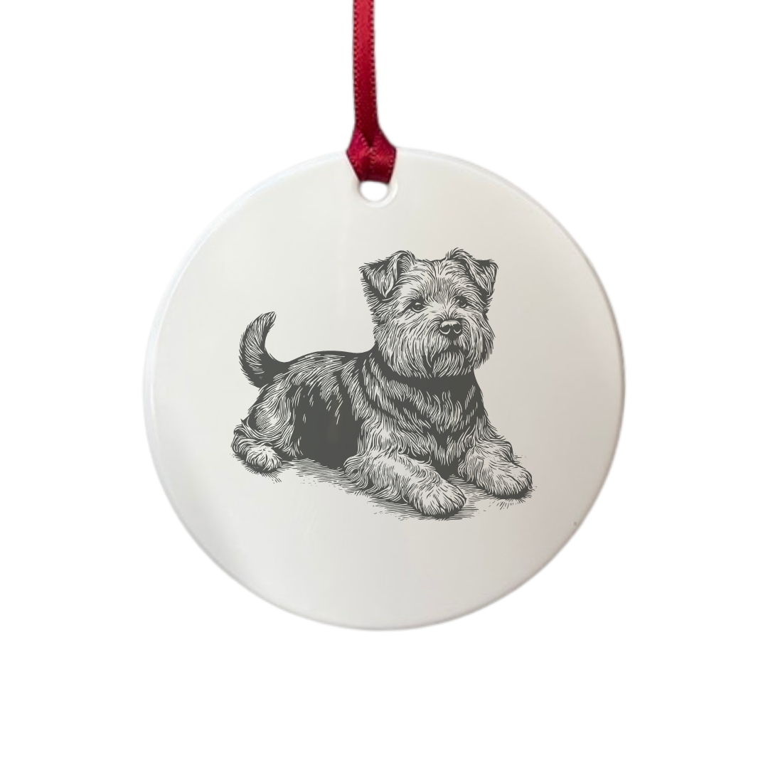 Personalised Norfolk Terrier Lying Down Engraved White Acrylic Decoration