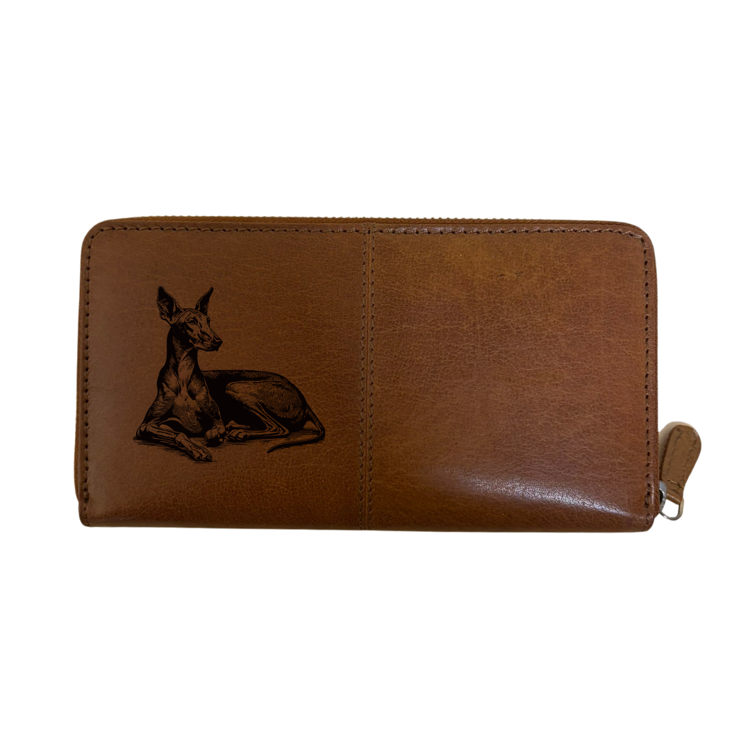 Pharaoh Hound Lying Down Engraved Large Leather Purse