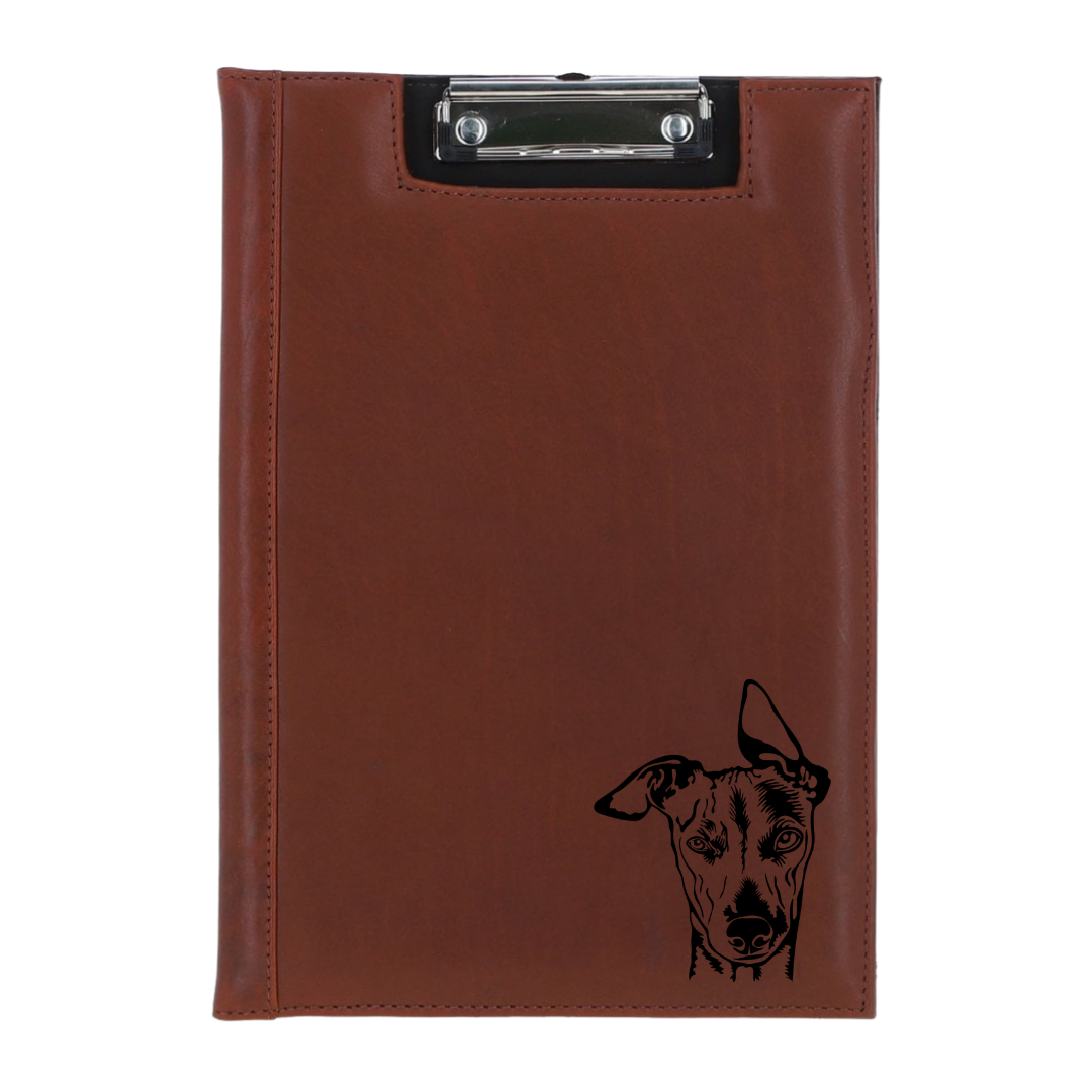 Whippet Face Engraved Leather Clipboard