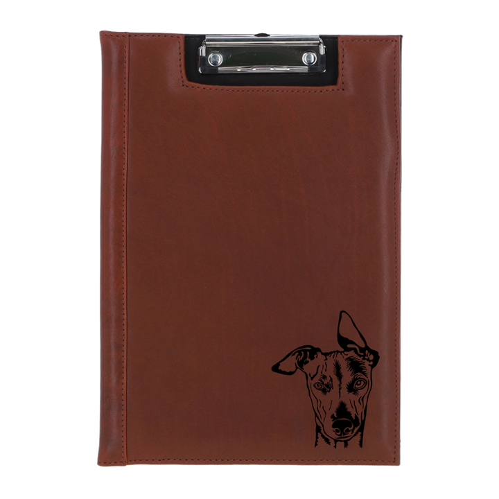 Whippet Face Engraved Leather Clipboard