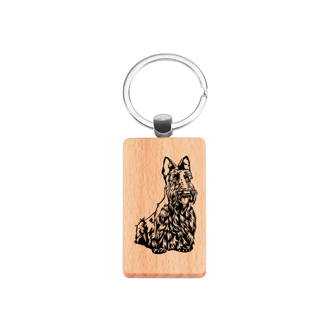 Scottish Terrier Scottie Dog Engraved Rectangle Wooden Keyring