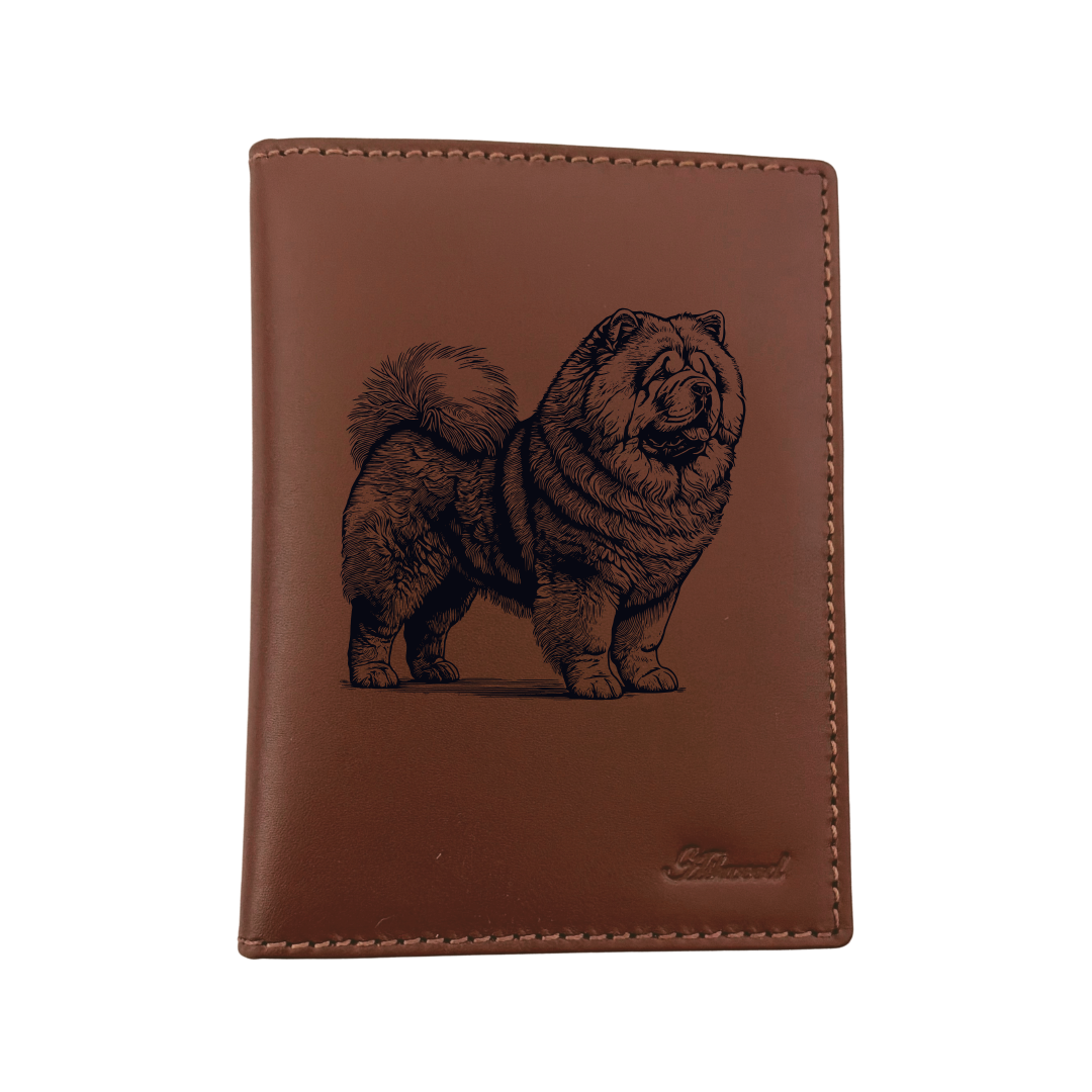 Chow Chow Standing Engraved Leather Passport Cover