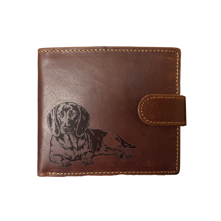 Personalised Bavarian Mountain Hound Engraved Dark Tan Genuine Leather Wallet