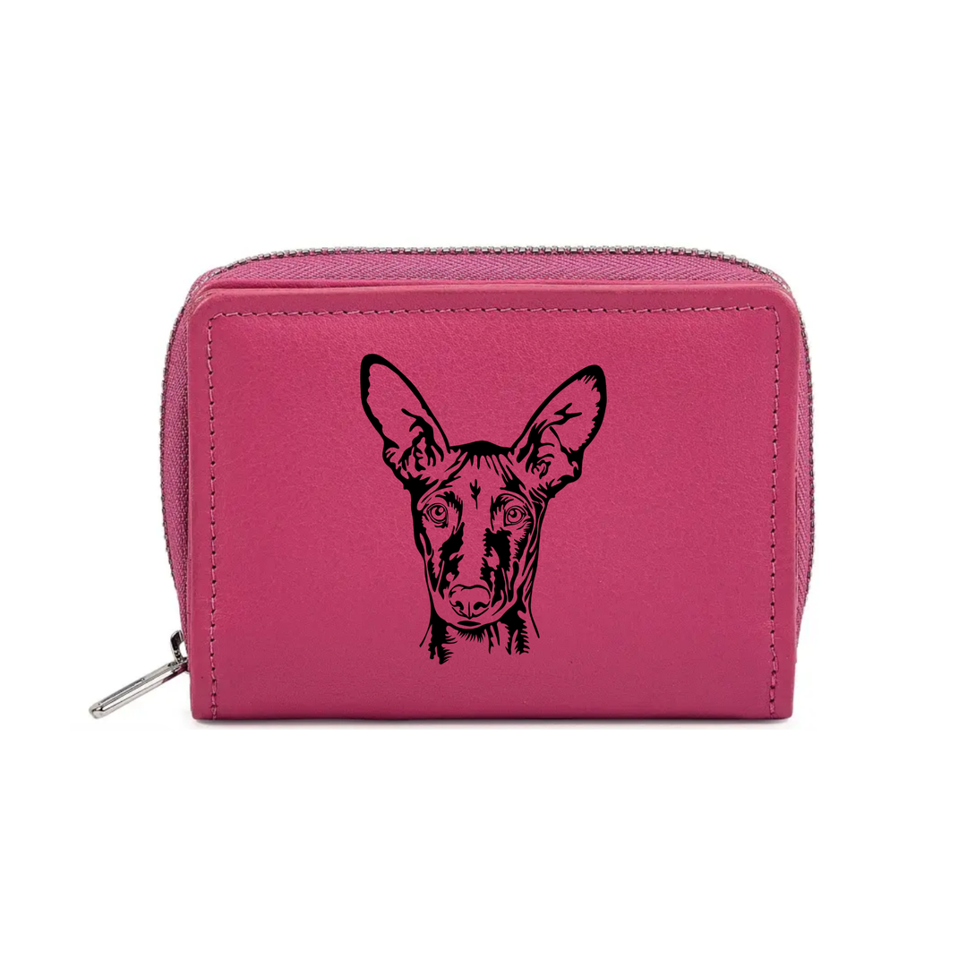 Pharaoh Hound Face Engraved Small Leather Purse (Green/Pink/Blue/Red)