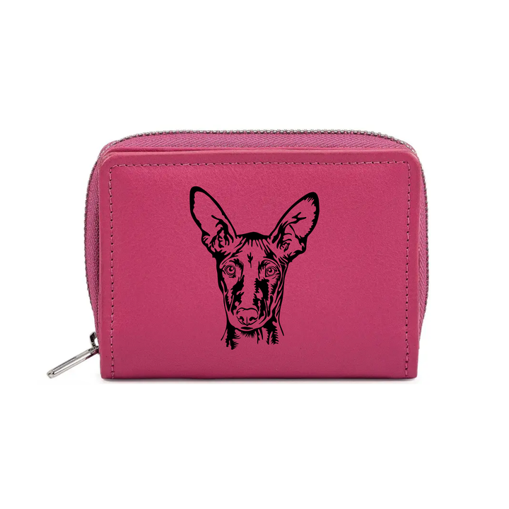 Pharaoh Hound Face Engraved Small Leather Purse (Green/Pink/Blue/Red)