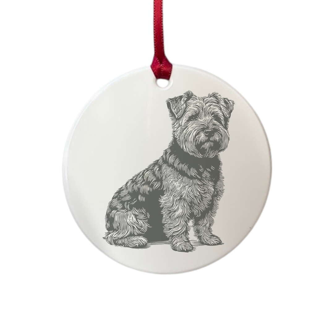 Personalised Norfolk Terrier Sitting Engraved White Acrylic Decoration