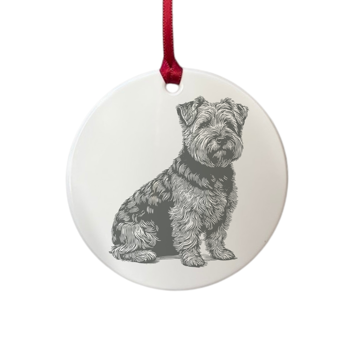 Personalised Norfolk Terrier Sitting Engraved White Acrylic Decoration