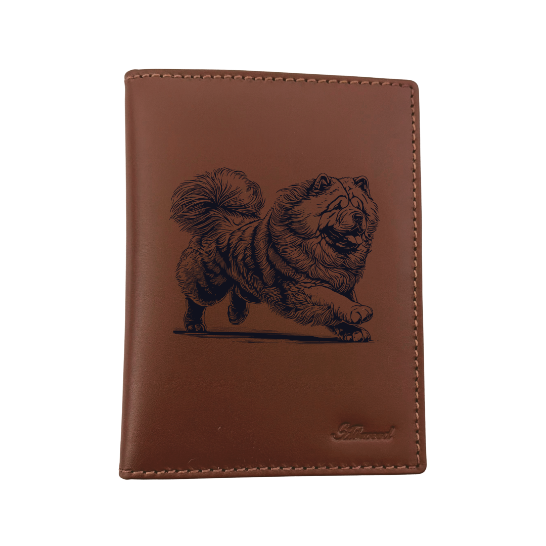 Chow Chow Running Engraved Leather Passport Cover