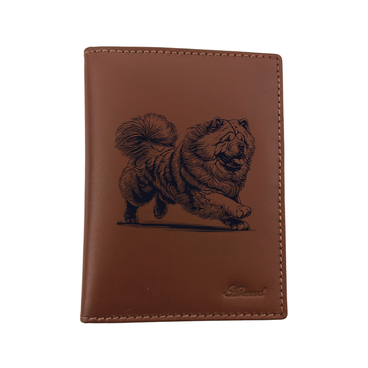 Chow Chow Running Engraved Leather Passport Cover