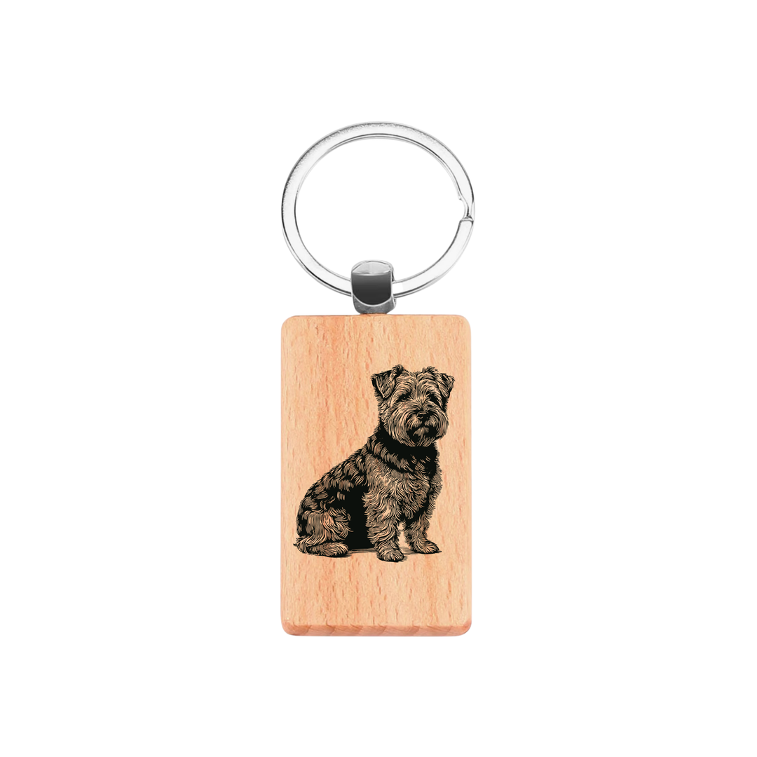 Norfolk Terrier Sitting Engraved Rectangle Wooden Keyring