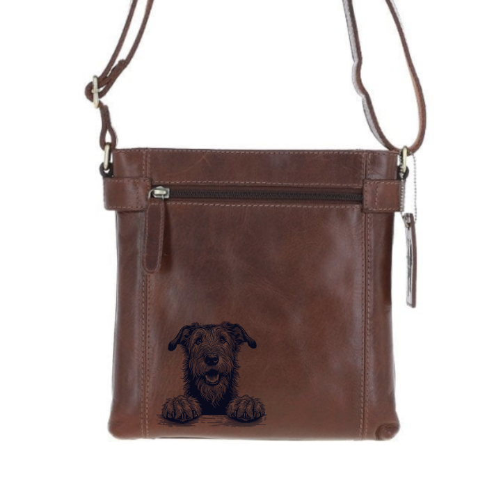 Irish Wolfhound Paws Engraved Leather Two Section Zip Top Crossbody Bag