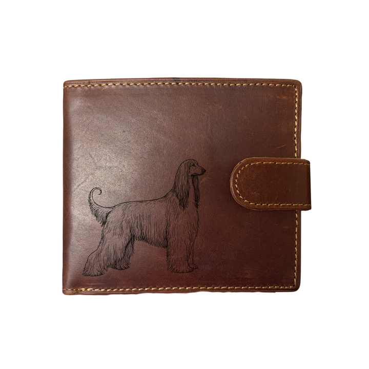 Personalised Afghan Hound Standing Engraved Dark Tan Genuine Leather Wallet
