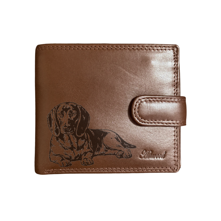 Personalised Bavarian Mountain Hound Engraved Dark Tan Genuine Leather Wallet