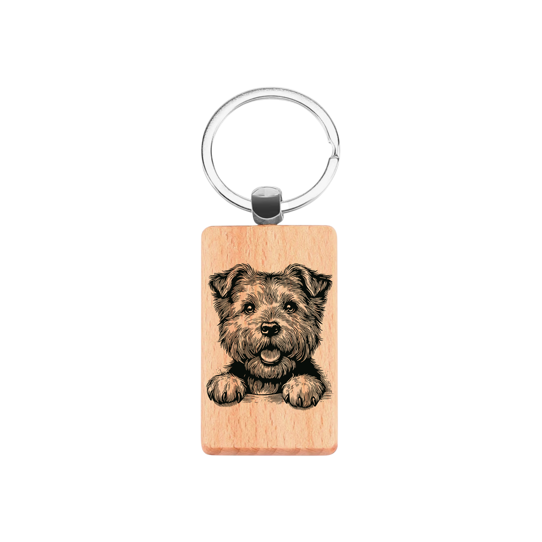 Norfolk Terrier Paws Engraved Rectangle Wooden Keyring