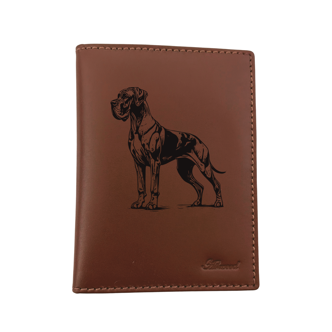 Great Dane Standing Engraved Leather Passport Cover