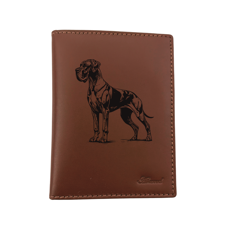 Great Dane Standing Engraved Leather Passport Cover