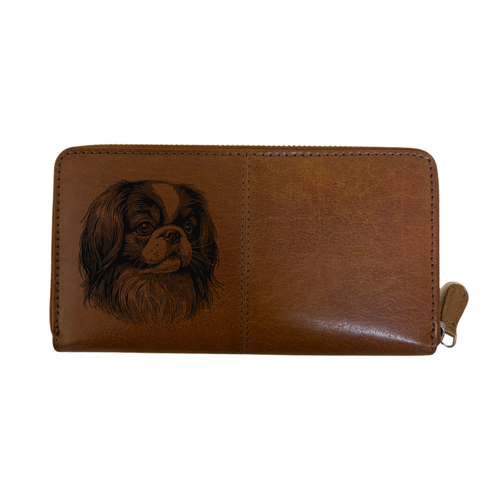 Japanese Chin Face Engraved Large Leather Purse
