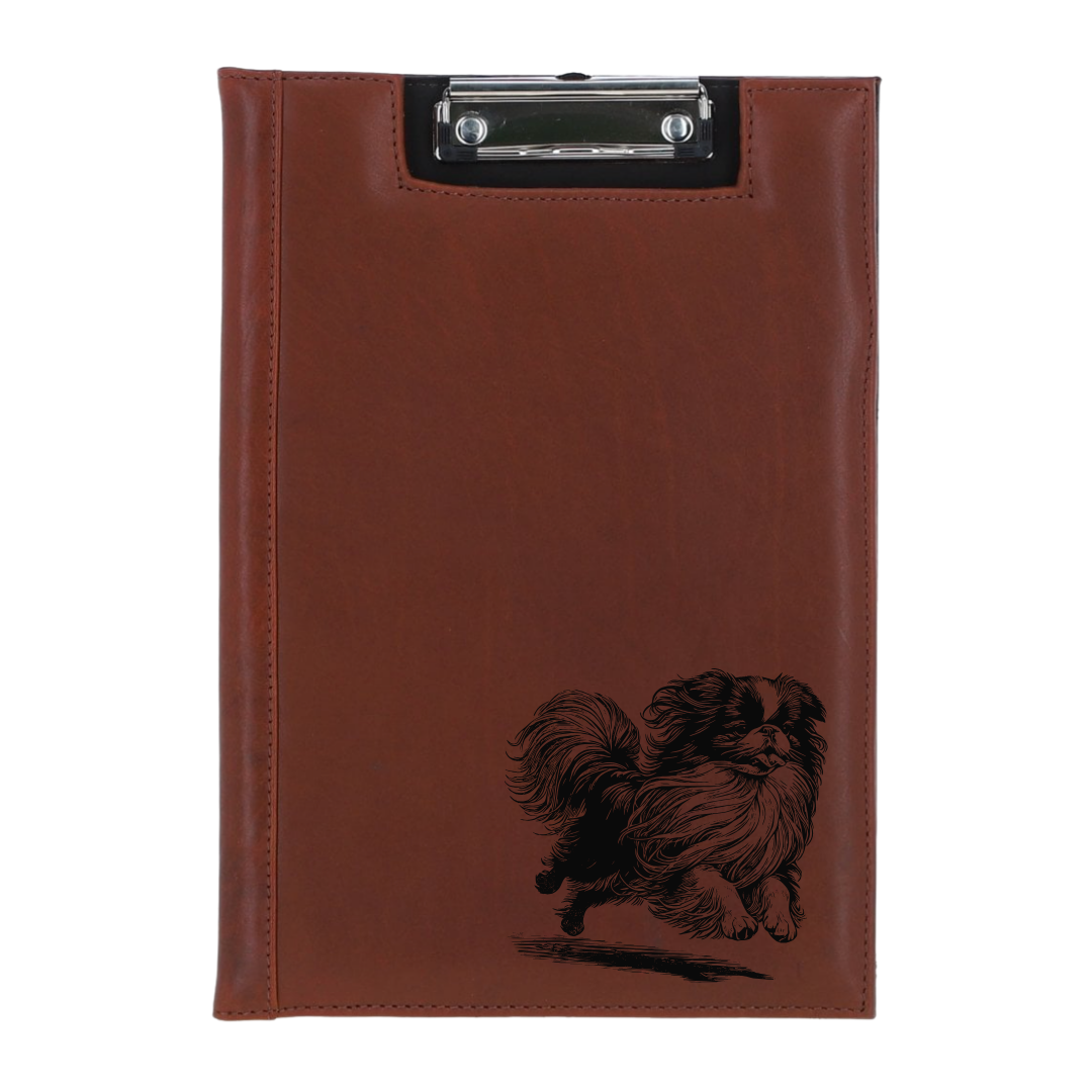 Japanese Chin Running Engraved Leather Clipboard