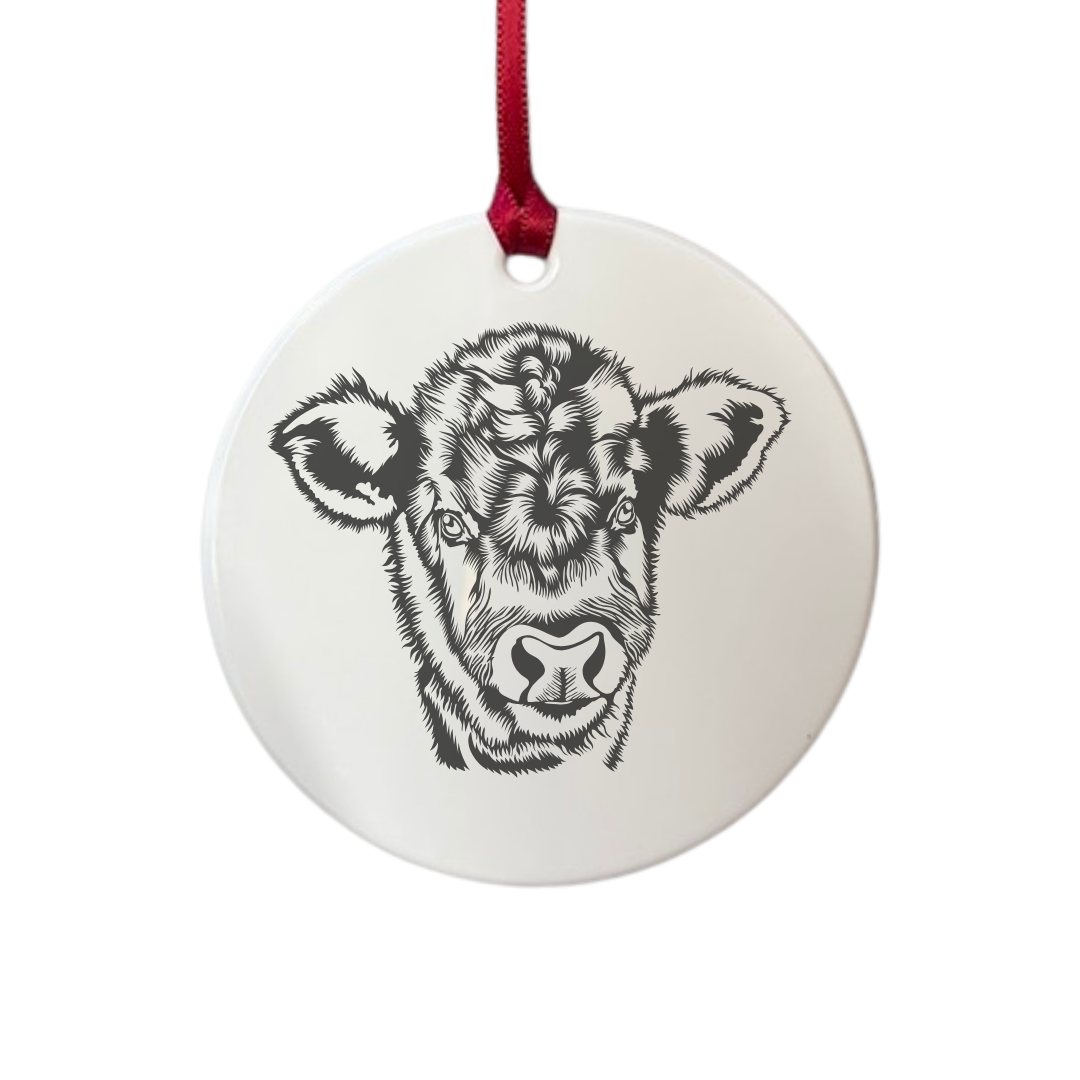Personalised Cow Face Engraved White Acrylic Decoration