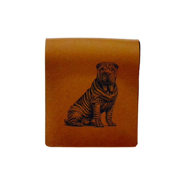 Shar Pei Sitting Engraved Genuine Leather Magnetic Bookmark