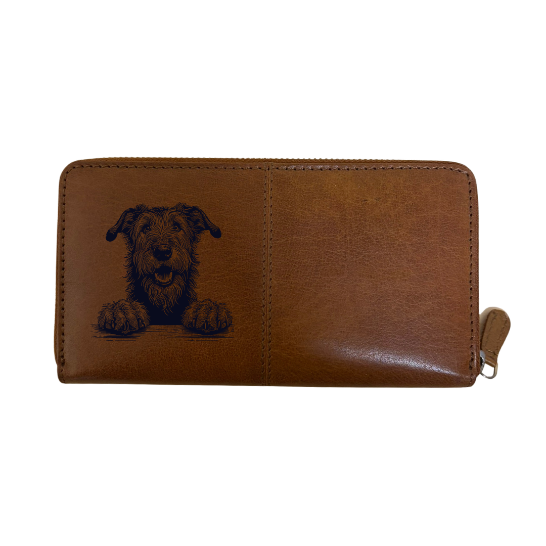 Irish Wolfhound Paws Engraved Large Leather Purse