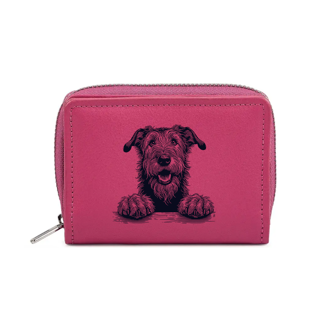Irish Wolfhound Paws Engraved Small Leather Purse (Green/Pink/Blue/Red)