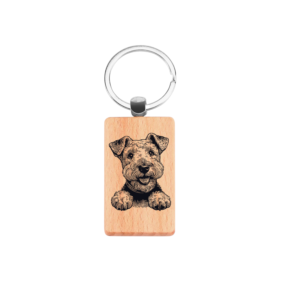 Lakeland Terrier Paws Engraved Rectangle Wooden Keyring