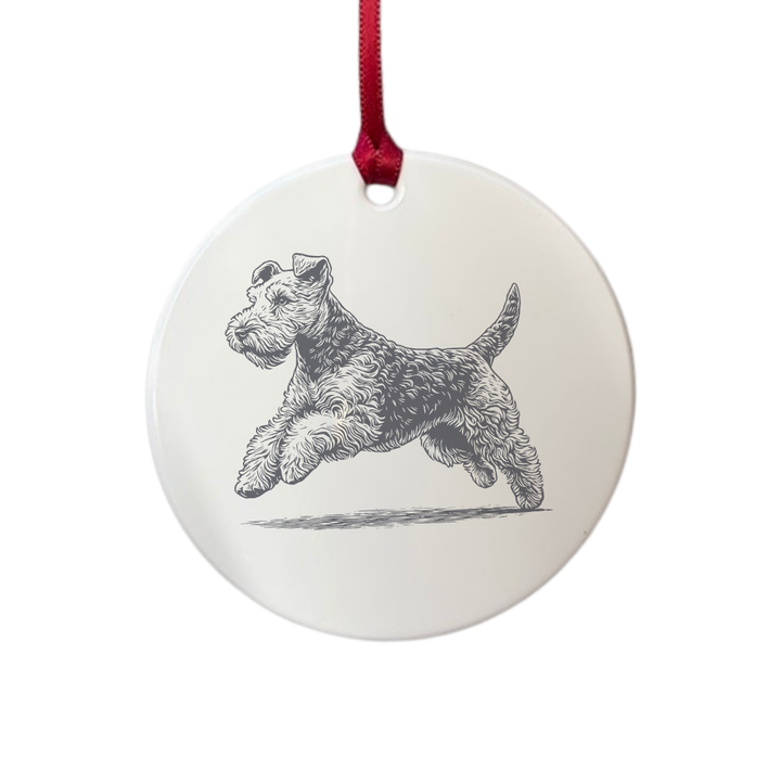 Personalised Lakeland Terrier Running Engraved White Acrylic Decoration