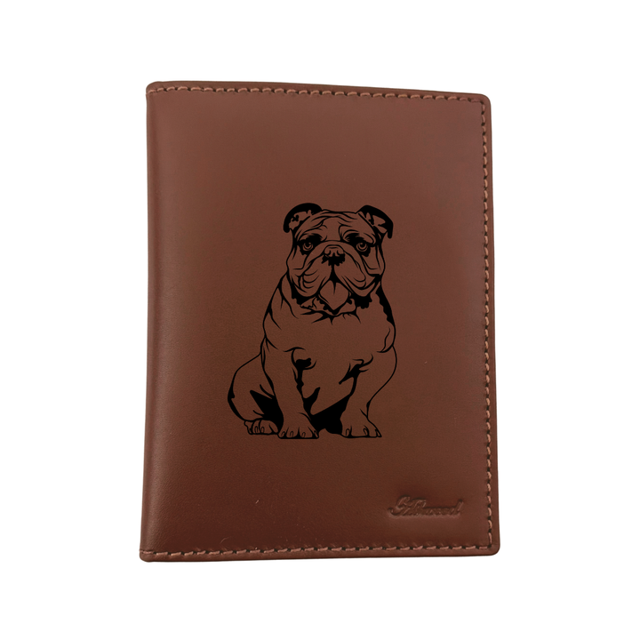 British Bulldog Sitting Engraved Leather Passport Cover