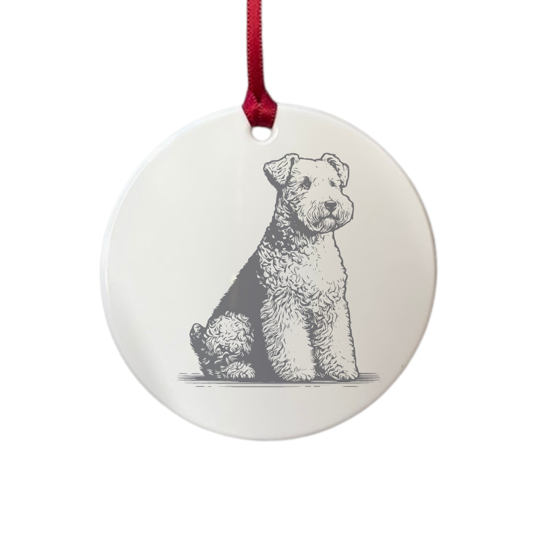 Personalised Lakeland Terrier Sitting Engraved White Acrylic Decoration