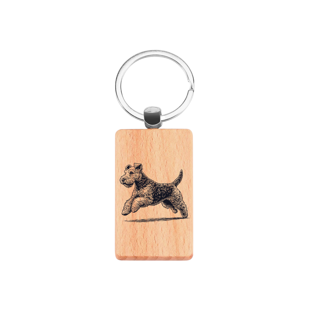 Lakeland Terrier Running Engraved Rectangle Wooden Keyring