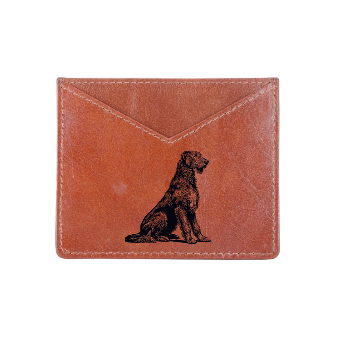 Irish Wolfhound Sitting Engraved Genuine Leather Cardholder