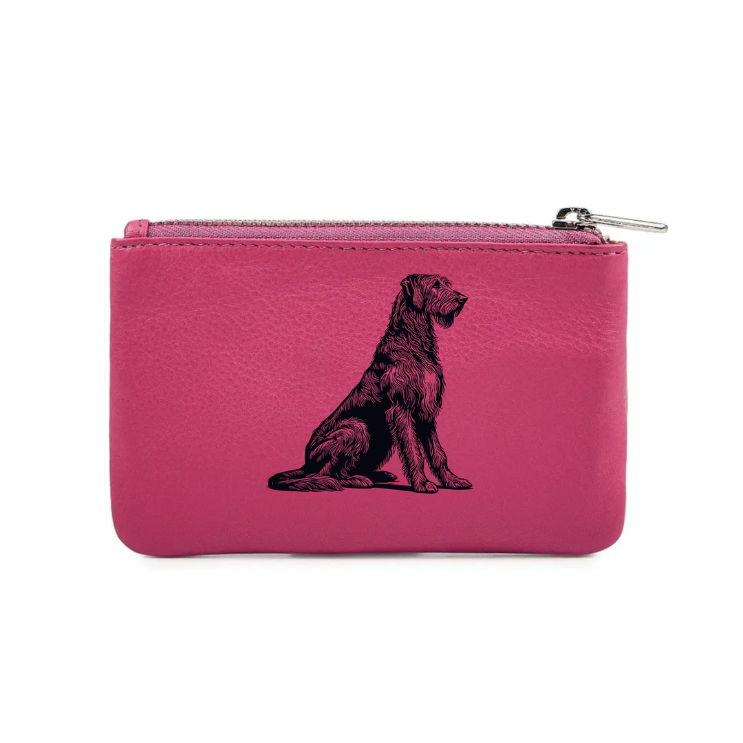 Irish Wolfhound Sitting Engraved Genuine Leather Coin Purse (Multiple Colour Options)