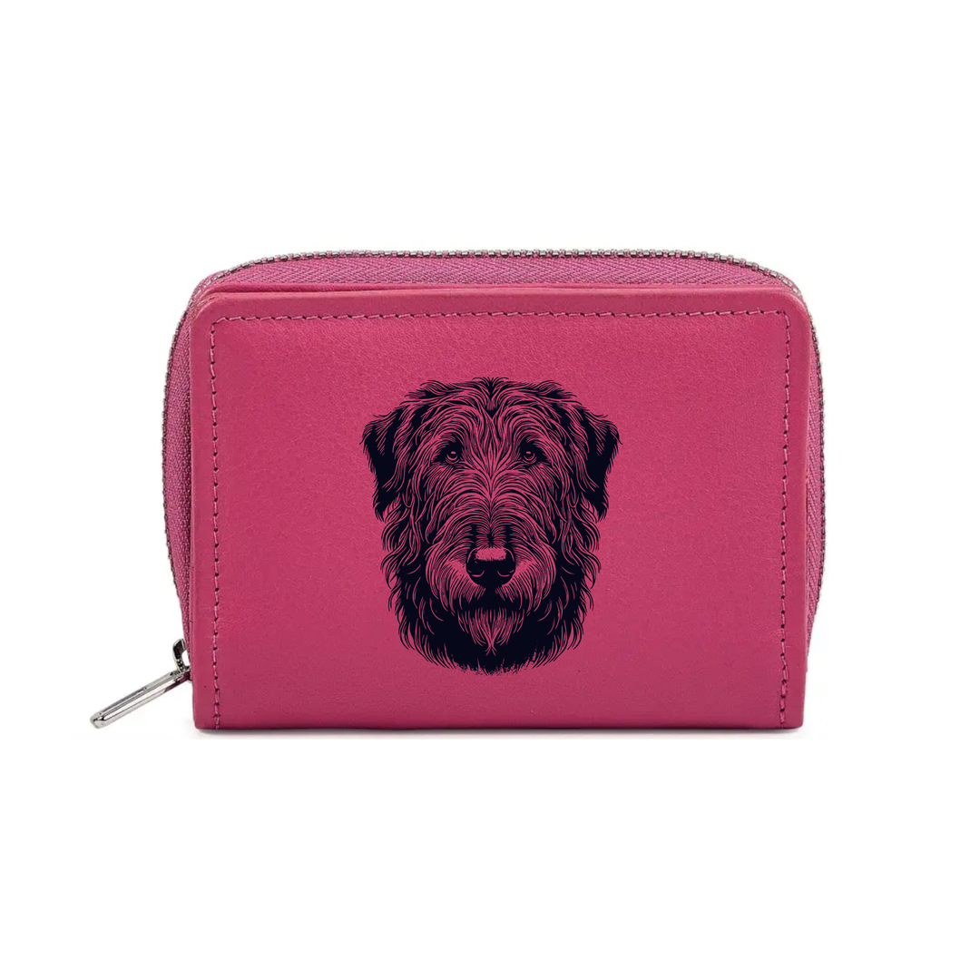 Irish Wolfhound Face Engraved Small Leather Purse (Green/Pink/Blue/Red)