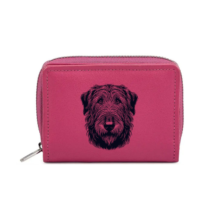 Irish Wolfhound Face Engraved Small Leather Purse (Green/Pink/Blue/Red)