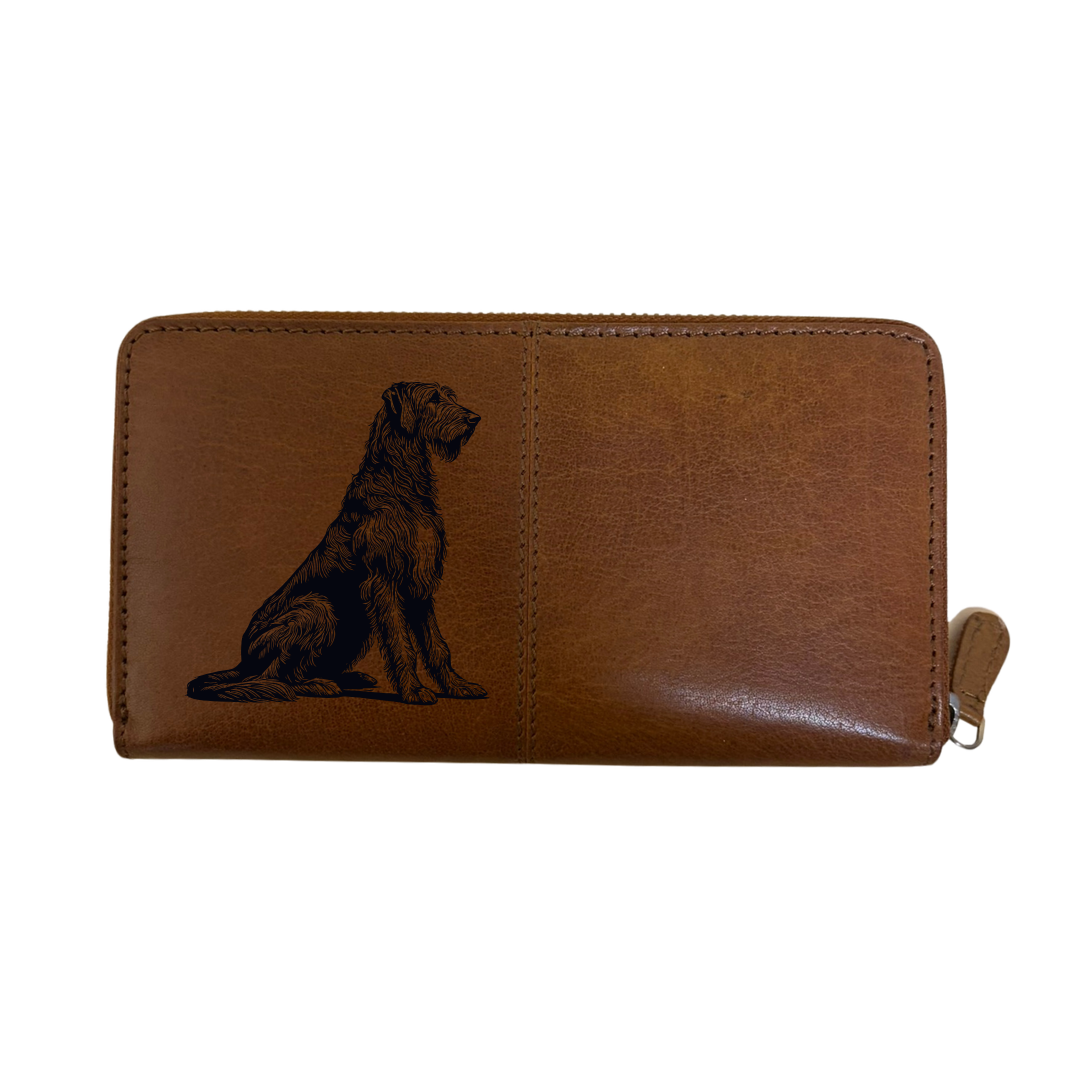 Irish Wolfhound Sitting Engraved Large Leather Purse