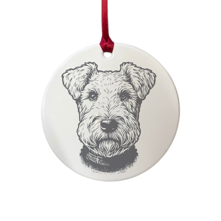 Personalised Lakeland Terrier Face Engraved White Acrylic Decoration