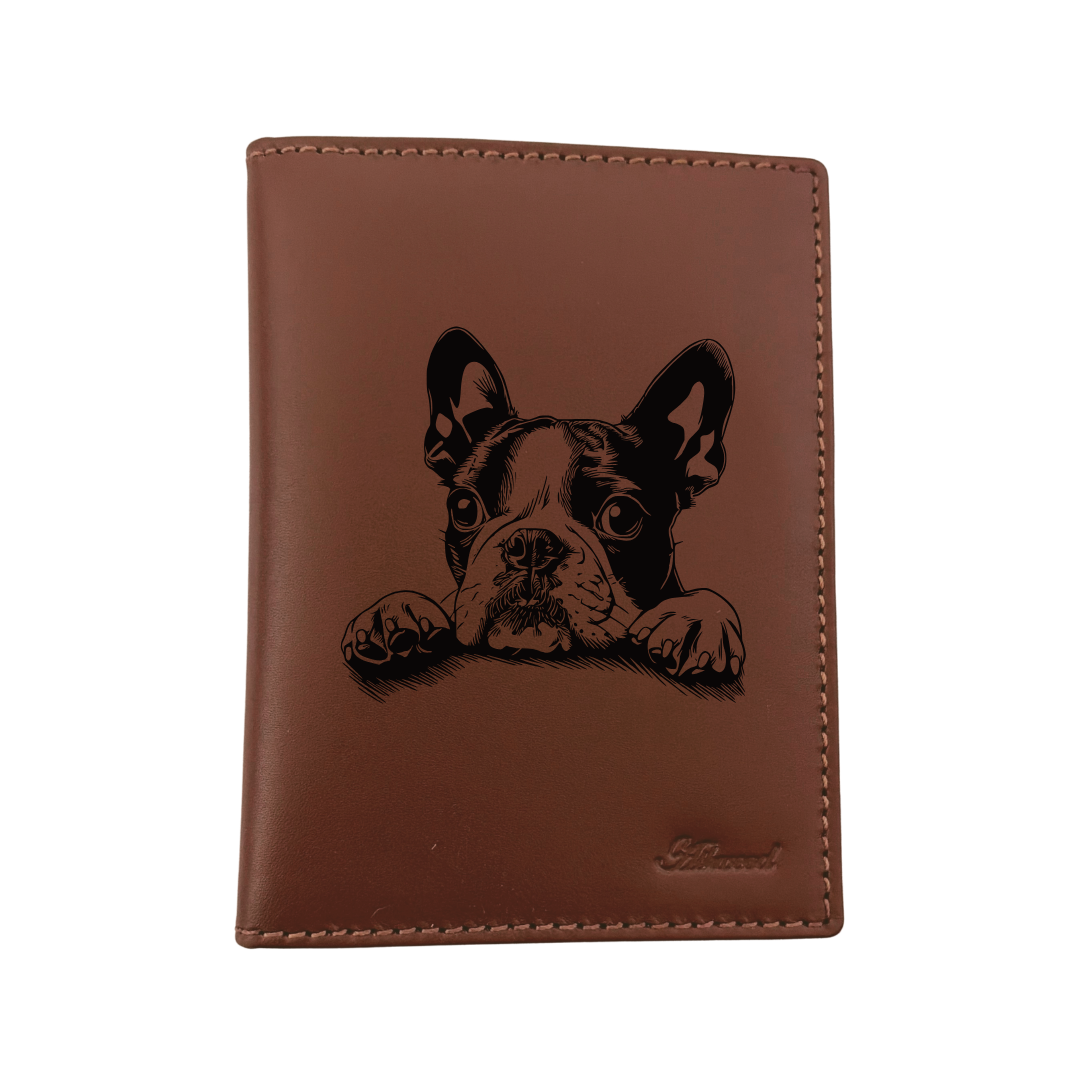 Boston Terrier Paws Engraved Leather Passport Cover