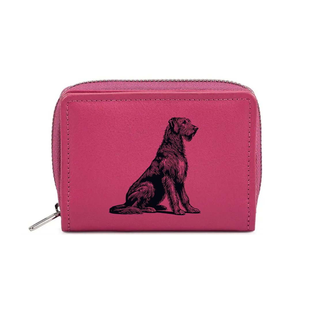 Irish Wolfhound Sitting Engraved Small Leather Purse (Green/Pink/Blue/Red)