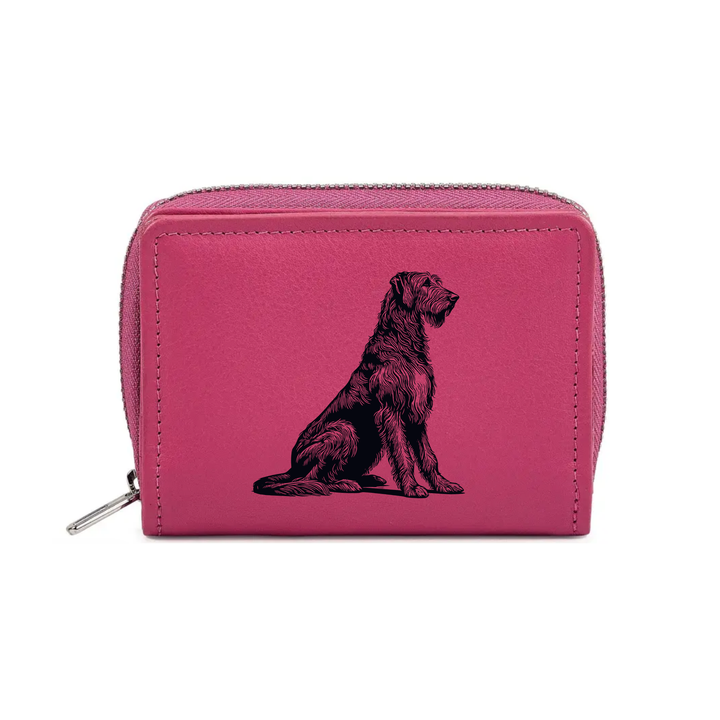 Irish Wolfhound Sitting Engraved Small Leather Purse (Green/Pink/Blue/Red)