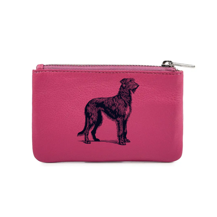 Irish Wolfhound Standing Engraved Genuine Leather Coin Purse (Multiple Colour Options)