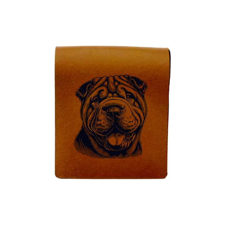 Shar Pei Smiling Face Engraved Genuine Leather Magnetic Bookmark